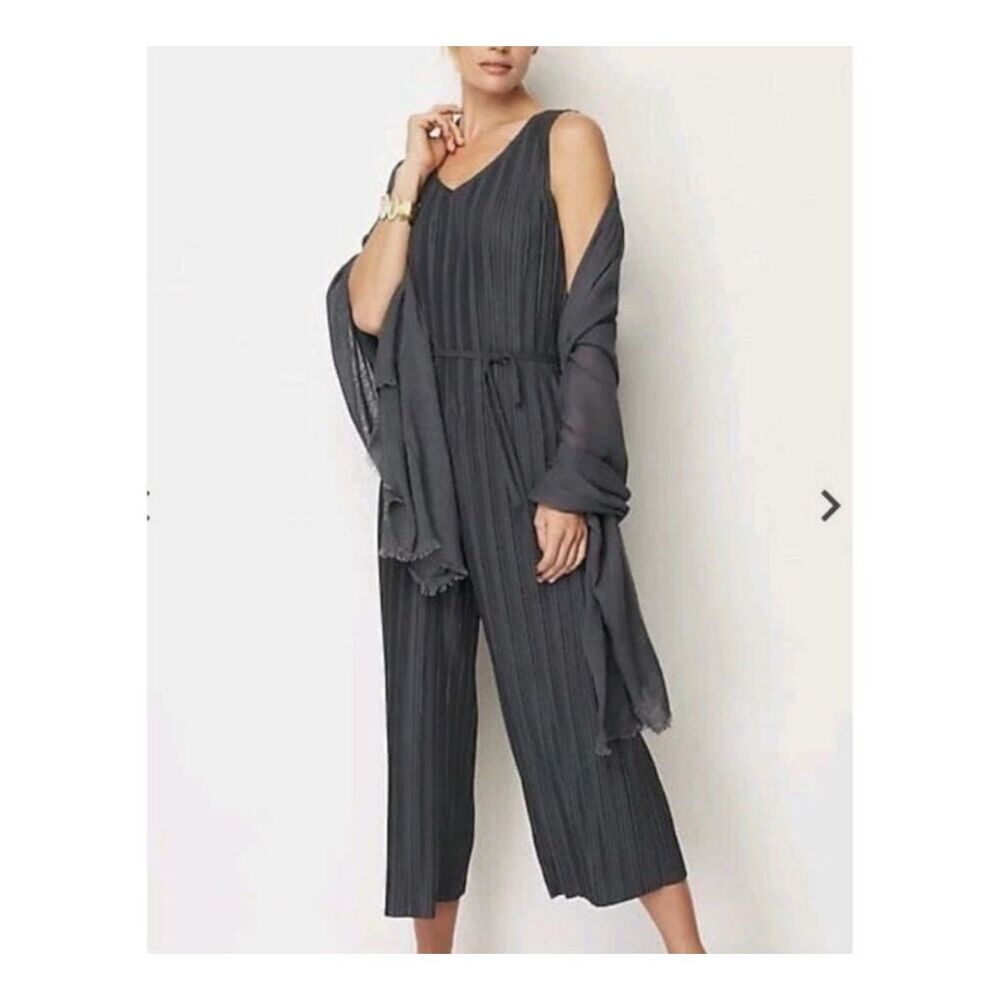 J.Jill Pure Jill Elements Pleated crinkle Knit Jumpsuit Gray Black Pearl Women’